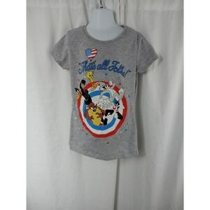Looney Tunes Short Sleeve Crew Neck Graphic T Shirt Gray Girls Size Medium